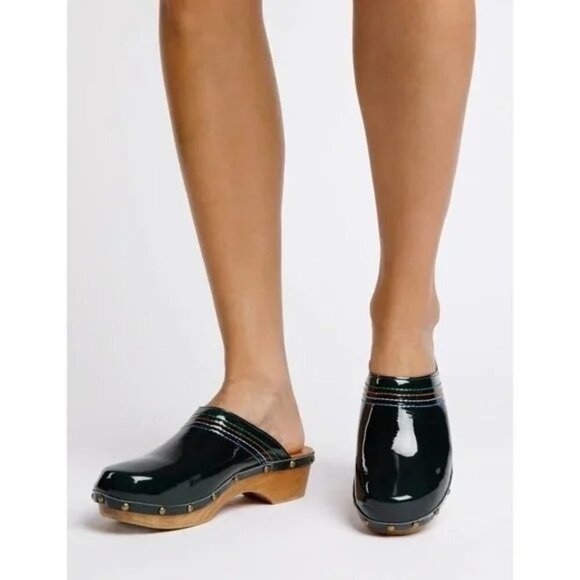Penelope Chilvers Shoes - Penelope Chilvers Low Green Patent Stitch Clog Size 38 US 7 NEW  $225